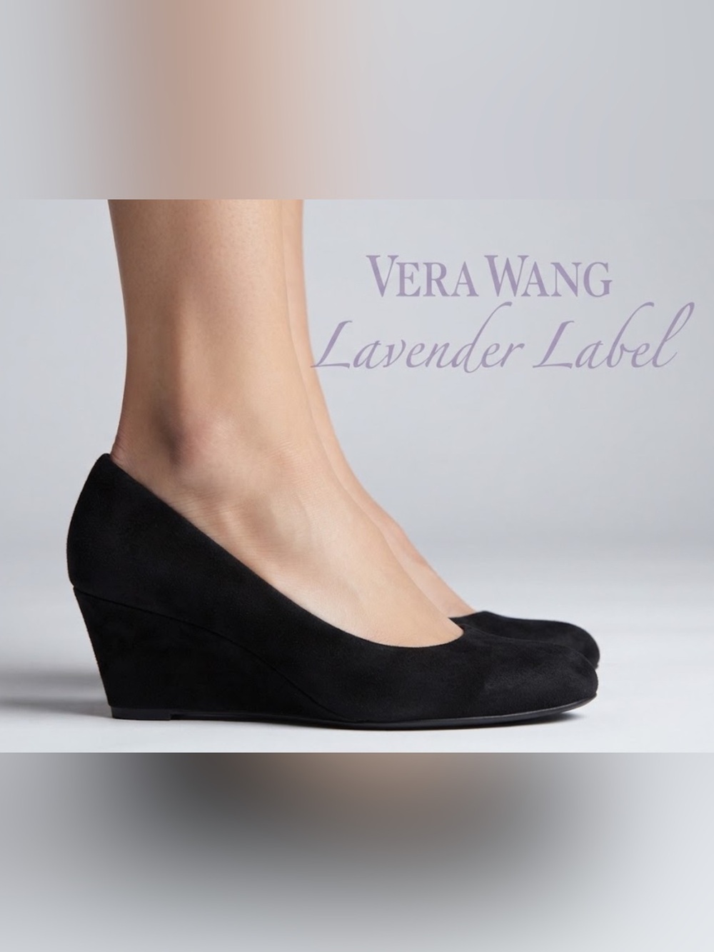 Authentic Vera Wang Lavender label designer black suede leather wedge heels 8.5